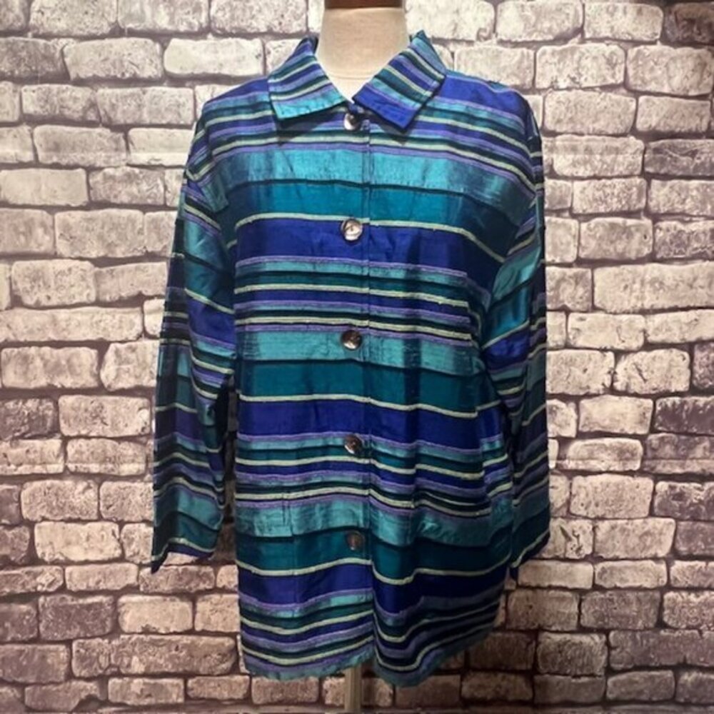 Chico's Design Silk Long Sleeve Button Down Jacket Size XL